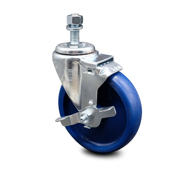 Service Caster 5 Inch Solid Polyurethane Wheel Swivel 12mm Threaded Stem Caster with Brake SCC-TS20S514-SPUS-TLB-M1215 - main